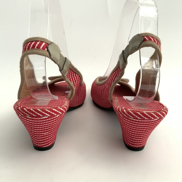 Atmosphere Kitten Heel Sandals Size 41 US 8M Red Stripe Slingback Peep-toe - Picture 7 of 11